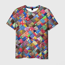 Мужская футболка 3D с принтом Лоскутное шитьё в Тюмени, 100% полиэфир | прямой крой, круглый вырез горловины, длина до линии бедер | Тематика изображения на принте: лоскут | одежда | текстура | ткань | шитьё