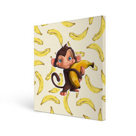 Холст квадратный с принтом Обезьяна с бананом в Тюмени, 100% ПВХ |  | мартышка | обезьяна