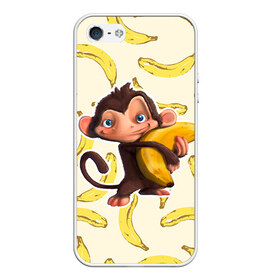 Чехол для iPhone 5/5S матовый с принтом Обезьяна с бананом в Тюмени, Силикон | Область печати: задняя сторона чехла, без боковых панелей | Тематика изображения на принте: мартышка | обезьяна