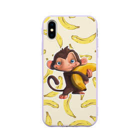 Чехол для Apple iPhone X силиконовый матовый с принтом Обезьяна с бананом в Тюмени, Силикон | Печать на задней стороне чехла, без боковой панели | мартышка | обезьяна