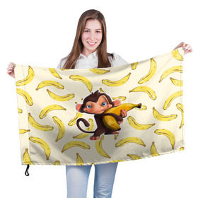 Флаг 3D с принтом Обезьяна с бананом в Тюмени, 100% полиэстер | плотность ткани — 95 г/м2, размер — 67 х 109 см. Принт наносится с одной стороны | мартышка | обезьяна