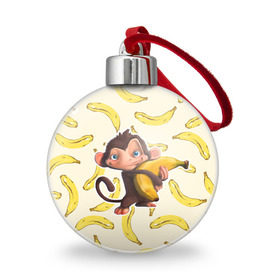 Ёлочный шар с принтом Обезьяна с бананом в Тюмени, Пластик | Диаметр: 77 мм | мартышка | обезьяна