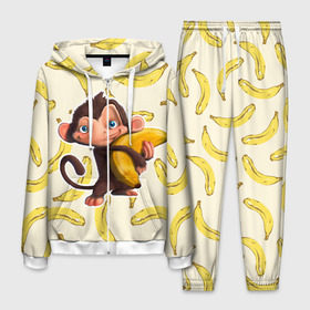 Мужской костюм 3D с принтом Обезьяна с бананом в Тюмени, 100% полиэстер | Манжеты и пояс оформлены тканевой резинкой, двухслойный капюшон со шнурком для регулировки, карманы спереди | Тематика изображения на принте: мартышка | обезьяна