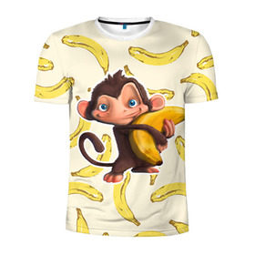 Мужская футболка 3D спортивная с принтом Обезьяна с бананом в Тюмени, 100% полиэстер с улучшенными характеристиками | приталенный силуэт, круглая горловина, широкие плечи, сужается к линии бедра | Тематика изображения на принте: мартышка | обезьяна