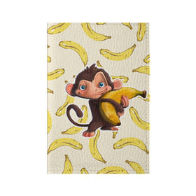 Обложка для паспорта матовая кожа с принтом Обезьяна с бананом в Тюмени, натуральная матовая кожа | размер 19,3 х 13,7 см; прозрачные пластиковые крепления | Тематика изображения на принте: мартышка | обезьяна