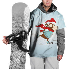 Накидка на куртку 3D с принтом Обезьяна на коньках в Тюмени, 100% полиэстер |  | Тематика изображения на принте: 2016 | год | ёлки | коньки | мартышка | новый | обезьяна | с новым год