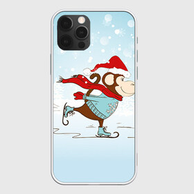 Чехол для iPhone 12 Pro Max с принтом Обезьяна на коньках в Тюмени, Силикон |  | Тематика изображения на принте: 2016 | год | ёлки | коньки | мартышка | новый | обезьяна | с новым год