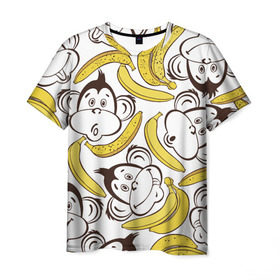 Мужская футболка 3D с принтом Обезьянки и бананы в Тюмени, 100% полиэфир | прямой крой, круглый вырез горловины, длина до линии бедер | Тематика изображения на принте: банан