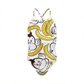 Детский купальник 3D с принтом Обезьянки и бананы в Тюмени, Полиэстер 85%, Спандекс 15% | Слитный крой, подклад по переду изделия, узкие бретели | Тематика изображения на принте: банан