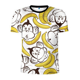 Мужская футболка 3D спортивная с принтом Обезьянки и бананы в Тюмени, 100% полиэстер с улучшенными характеристиками | приталенный силуэт, круглая горловина, широкие плечи, сужается к линии бедра | Тематика изображения на принте: банан
