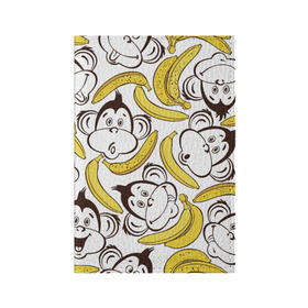 Обложка для паспорта матовая кожа с принтом Обезьянки и бананы в Тюмени, натуральная матовая кожа | размер 19,3 х 13,7 см; прозрачные пластиковые крепления | Тематика изображения на принте: банан