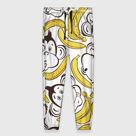 Женские брюки 3D с принтом Обезьянки и бананы в Тюмени, полиэстер 100% | прямой крой, два кармана без застежек по бокам, с мягкой трикотажной резинкой на поясе и по низу штанин. В поясе для дополнительного комфорта — широкие завязки | Тематика изображения на принте: банан