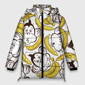 Женская зимняя куртка 3D с принтом Обезьянки и бананы в Тюмени, верх — 100% полиэстер; подкладка — 100% полиэстер; утеплитель — 100% полиэстер | длина ниже бедра, силуэт Оверсайз. Есть воротник-стойка, отстегивающийся капюшон и ветрозащитная планка. 

Боковые карманы с листочкой на кнопках и внутренний карман на молнии | банан