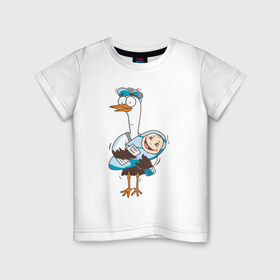 Детская футболка хлопок с принтом Аист с малышом в Тюмени, 100% хлопок | круглый вырез горловины, полуприлегающий силуэт, длина до линии бедер | аист | девочка | малыш | мальчик | ребенок