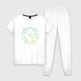 Женская пижама хлопок с принтом Moon в Тюмени, 100% хлопок | брюки и футболка прямого кроя, без карманов, на брюках мягкая резинка на поясе и по низу штанин | луна | луна   стильный принт.moon | полная луна