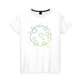 Женская футболка хлопок с принтом Moon в Тюмени, 100% хлопок | прямой крой, круглый вырез горловины, длина до линии бедер, слегка спущенное плечо | луна | луна   стильный принт.moon | полная луна