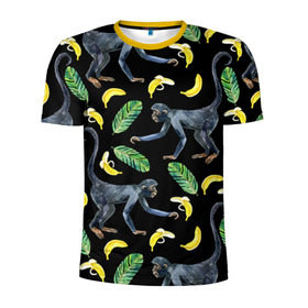 Мужская футболка 3D спортивная с принтом Обезьянки и бананы в Тюмени, 100% полиэстер с улучшенными характеристиками | приталенный силуэт, круглая горловина, широкие плечи, сужается к линии бедра | Тематика изображения на принте: банан