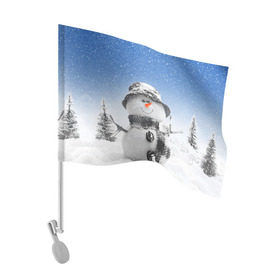 Флаг для автомобиля с принтом Снеговик в Тюмени, 100% полиэстер | Размер: 30*21 см | 2016 | winter | год | зима | мартышка | новогодний | новый | обезьяна | обезьянка | подарок | с новым годом | снег | снеговик