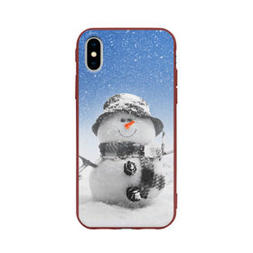 Чехол для Apple iPhone X силиконовый матовый с принтом Снеговик в Тюмени, Силикон | Печать на задней стороне чехла, без боковой панели | 2016 | winter | год | зима | мартышка | новогодний | новый | обезьяна | обезьянка | подарок | с новым годом | снег | снеговик