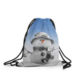 Рюкзак-мешок 3D с принтом Снеговик в Тюмени, 100% полиэстер | плотность ткани — 200 г/м2, размер — 35 х 45 см; лямки — толстые шнурки, застежка на шнуровке, без карманов и подкладки | 2016 | winter | год | зима | мартышка | новогодний | новый | обезьяна | обезьянка | подарок | с новым годом | снег | снеговик
