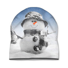 Шапка 3D с принтом Снеговик в Тюмени, 100% полиэстер | универсальный размер, печать по всей поверхности изделия | Тематика изображения на принте: 2016 | winter | год | зима | мартышка | новогодний | новый | обезьяна | обезьянка | подарок | с новым годом | снег | снеговик