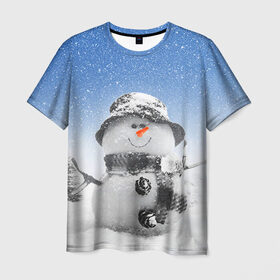 Мужская футболка 3D с принтом Снеговик в Тюмени, 100% полиэфир | прямой крой, круглый вырез горловины, длина до линии бедер | 2016 | winter | год | зима | мартышка | новогодний | новый | обезьяна | обезьянка | подарок | с новым годом | снег | снеговик