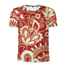 Мужская футболка 3D спортивная с принтом Роспись в Тюмени, 100% полиэстер с улучшенными характеристиками | приталенный силуэт, круглая горловина, широкие плечи, сужается к линии бедра | белый | красный | роспись