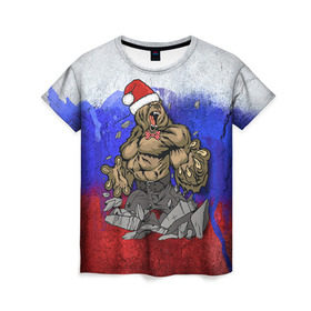 Женская футболка 3D с принтом Медведь в Тюмени, 100% полиэфир ( синтетическое хлопкоподобное полотно) | прямой крой, круглый вырез горловины, длина до линии бедер | 2016 | год | медведь | мишка | новогодний | новый | патриот | россия | русский | с новым годом | сила | флаг