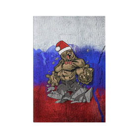 Обложка для паспорта матовая кожа с принтом Медведь в Тюмени, натуральная матовая кожа | размер 19,3 х 13,7 см; прозрачные пластиковые крепления | Тематика изображения на принте: 2016 | год | медведь | мишка | новогодний | новый | патриот | россия | русский | с новым годом | сила | флаг