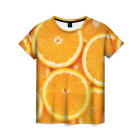 Женская футболка 3D с принтом Апельсинчик в Тюмени, 100% полиэфир ( синтетическое хлопкоподобное полотно) | прямой крой, круглый вырез горловины, длина до линии бедер | orange | апельсин | фрукты