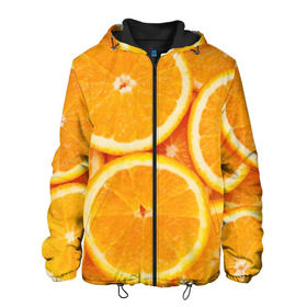 Мужская куртка 3D с принтом Апельсинчик в Тюмени, ткань верха — 100% полиэстер, подклад — флис | прямой крой, подол и капюшон оформлены резинкой с фиксаторами, два кармана без застежек по бокам, один большой потайной карман на груди. Карман на груди застегивается на липучку | Тематика изображения на принте: orange | апельсин | фрукты