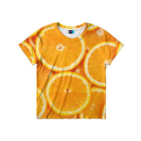 Детская футболка 3D с принтом Апельсинчик в Тюмени, 100% гипоаллергенный полиэфир | прямой крой, круглый вырез горловины, длина до линии бедер, чуть спущенное плечо, ткань немного тянется | orange | апельсин | фрукты