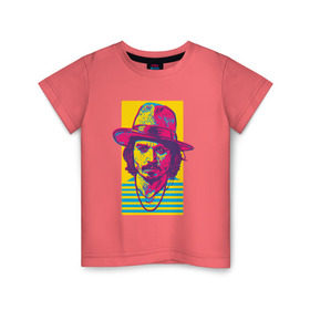 Детская футболка хлопок с принтом Джонни Депп в Тюмени, 100% хлопок | круглый вырез горловины, полуприлегающий силуэт, длина до линии бедер | Тематика изображения на принте: depp | johnny | актер | депп | джонни | кино