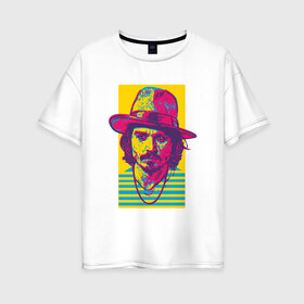 Женская футболка хлопок Oversize с принтом Джонни Депп в Тюмени, 100% хлопок | свободный крой, круглый ворот, спущенный рукав, длина до линии бедер
 | depp | johnny | актер | депп | джонни | кино
