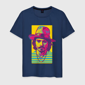 Мужская футболка хлопок с принтом Джонни Депп в Тюмени, 100% хлопок | прямой крой, круглый вырез горловины, длина до линии бедер, слегка спущенное плечо. | depp | johnny | актер | депп | джонни | кино