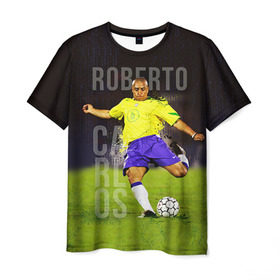 Мужская футболка 3D с принтом Roberto Carlos в Тюмени, 100% полиэфир | прямой крой, круглый вырез горловины, длина до линии бедер | carlos | football | roberto carlos | дели дайнамос | роберто | роберто карлос | футбол | футболист