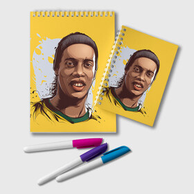 Блокнот с принтом Ronaldinho в Тюмени, 100% бумага | 48 листов, плотность листов — 60 г/м2, плотность картонной обложки — 250 г/м2. Листы скреплены удобной пружинной спиралью. Цвет линий — светло-серый
 | football | ronaldinho | роналдиньо | футбол | футболист