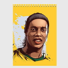 Скетчбук с принтом Ronaldinho в Тюмени, 100% бумага
 | 48 листов, плотность листов — 100 г/м2, плотность картонной обложки — 250 г/м2. Листы скреплены сверху удобной пружинной спиралью | Тематика изображения на принте: football | ronaldinho | роналдиньо | футбол | футболист