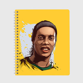 Тетрадь с принтом Ronaldinho в Тюмени, 100% бумага | 48 листов, плотность листов — 60 г/м2, плотность картонной обложки — 250 г/м2. Листы скреплены сбоку удобной пружинной спиралью. Уголки страниц и обложки скругленные. Цвет линий — светло-серый
 | Тематика изображения на принте: football | ronaldinho | роналдиньо | футбол | футболист