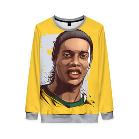 Женский свитшот 3D с принтом Ronaldinho в Тюмени, 100% полиэстер с мягким внутренним слоем | круглый вырез горловины, мягкая резинка на манжетах и поясе, свободная посадка по фигуре | football | ronaldinho | роналдиньо | футбол | футболист
