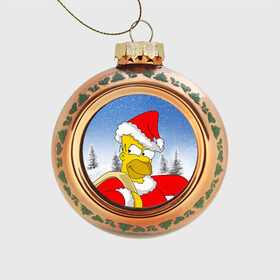 Стеклянный ёлочный шар с принтом Санта Гомер в Тюмени, Стекло | Диаметр: 80 мм | Тематика изображения на принте: гомер