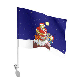 Флаг для автомобиля с принтом Новый год у Симпоснов в Тюмени, 100% полиэстер | Размер: 30*21 см | Тематика изображения на принте: гомер