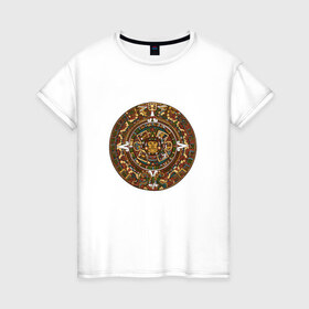 Женская футболка хлопок с принтом Maya в Тюмени, 100% хлопок | прямой крой, круглый вырез горловины, длина до линии бедер, слегка спущенное плечо | календарь | майя | орнамент | узор
