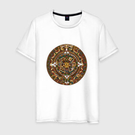 Мужская футболка хлопок с принтом Maya в Тюмени, 100% хлопок | прямой крой, круглый вырез горловины, длина до линии бедер, слегка спущенное плечо. | календарь | майя | орнамент | узор