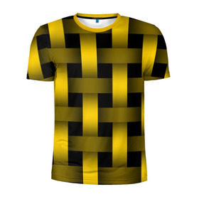 Мужская футболка 3D спортивная с принтом Сетка в Тюмени, 100% полиэстер с улучшенными характеристиками | приталенный силуэт, круглая горловина, широкие плечи, сужается к линии бедра | желтый | паттерн | плетение | черный