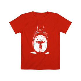 Детская футболка хлопок с принтом Totoro in rain в Тюмени, 100% хлопок | круглый вырез горловины, полуприлегающий силуэт, длина до линии бедер | аниме | дождь | сосед | тоторо | япония