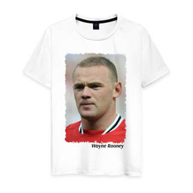 Мужская футболка хлопок с принтом Wayne Rooney в Тюмени, 100% хлопок | прямой крой, круглый вырез горловины, длина до линии бедер, слегка спущенное плечо. | Тематика изображения на принте: wayne rooney | англия | апл | лига чемпионов | мю | уэйн руни | футбол