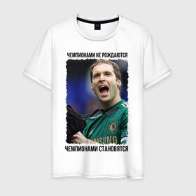 Мужская футболка хлопок с принтом Петр Чех (Petr Cech) в Тюмени, 100% хлопок | прямой крой, круглый вырез горловины, длина до линии бедер, слегка спущенное плечо. | арсенал