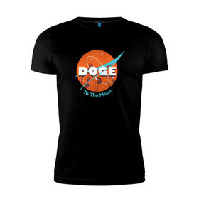 Мужская футболка премиум с принтом Doge NASA в Тюмени, 92% хлопок, 8% лайкра | приталенный силуэт, круглый вырез ворота, длина до линии бедра, короткий рукав | smile | космос | лайка | луна | собака | улыбка