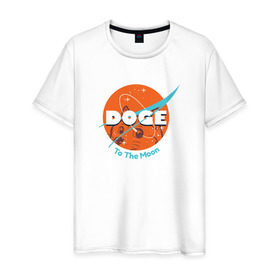 Мужская футболка хлопок с принтом Doge NASA в Тюмени, 100% хлопок | прямой крой, круглый вырез горловины, длина до линии бедер, слегка спущенное плечо. | Тематика изображения на принте: smile | космос | лайка | луна | собака | улыбка